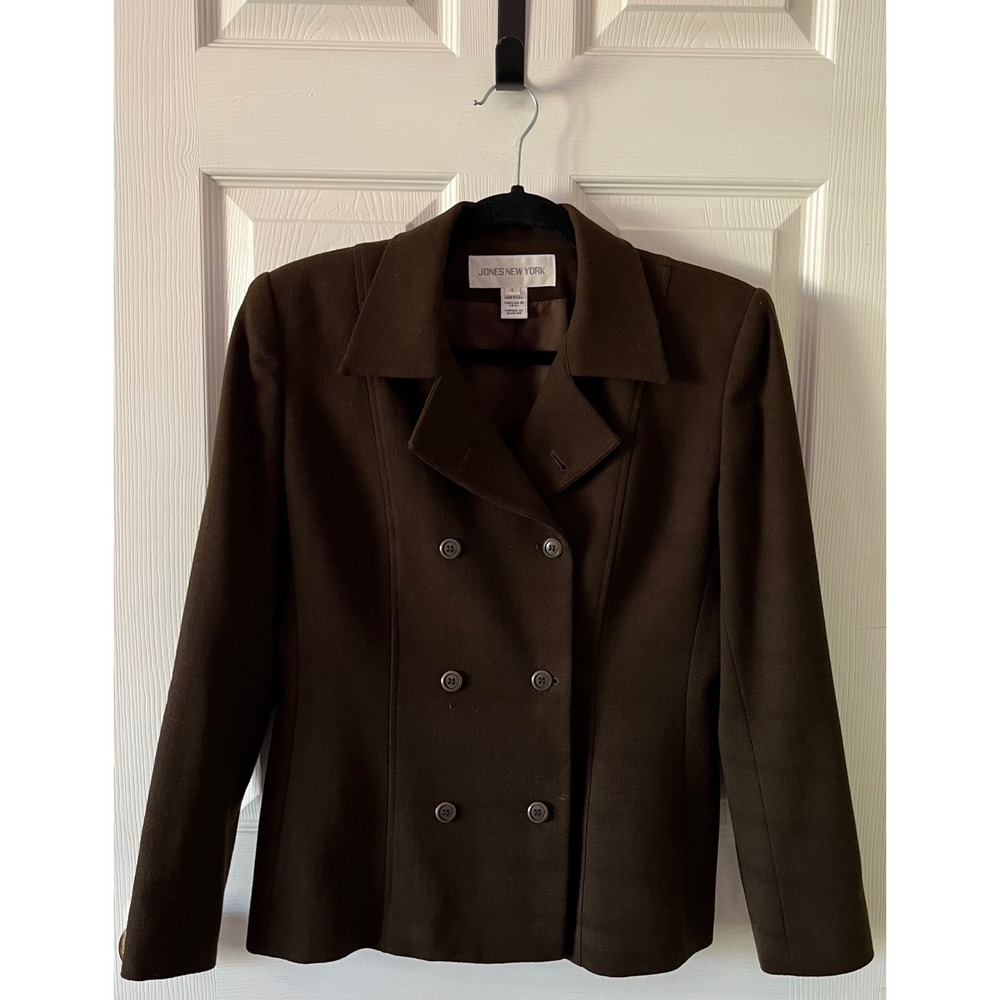Jones New York Brown Worsted Wool Double Breasted Blazer Jacket Made in USA 4
